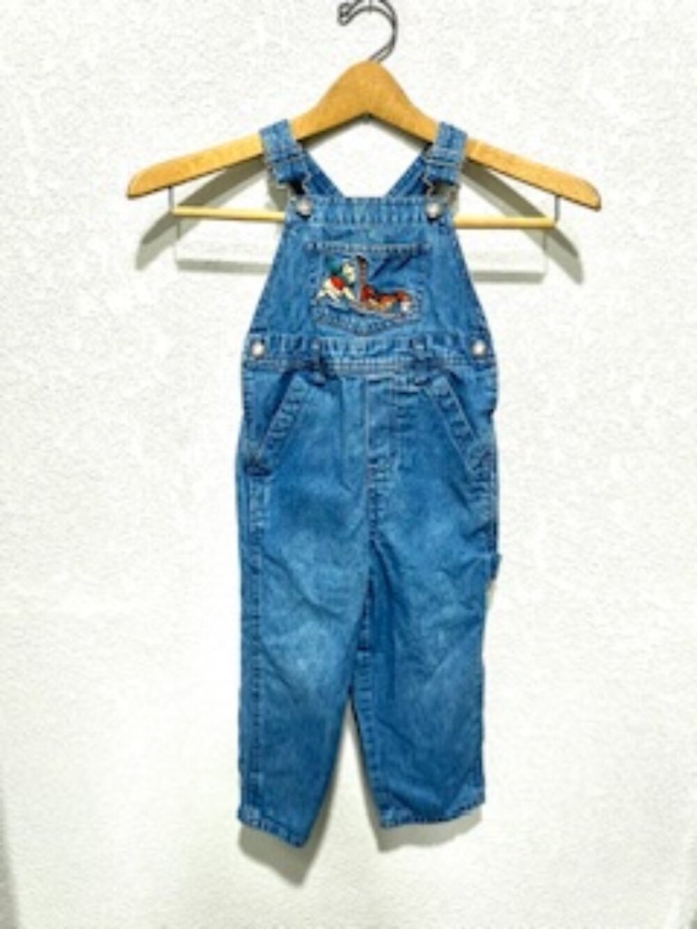 Vintage Disney Baby Winnie The Pooh Overalls Denim Medium Wash Blue Size 4T